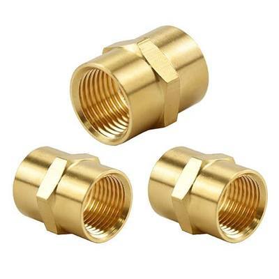 (3 Pack) Besosay 1/2 Inch Brass Coupler Coupling Reducer Adapter Fittings, 1/2" NPT Female x 1/2" NPT Female Hex Nipple, 1/2 Inch Air Hose Pipe Fitting