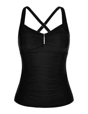 Hilor Women's Tankini Tops Shirred Tummy Control Swimsuits Cross Back Tankini Swimwear Tops