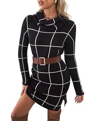 Women Casual Long Sleeve Turtleneck Pullover Sweater Dress Tunic Top
