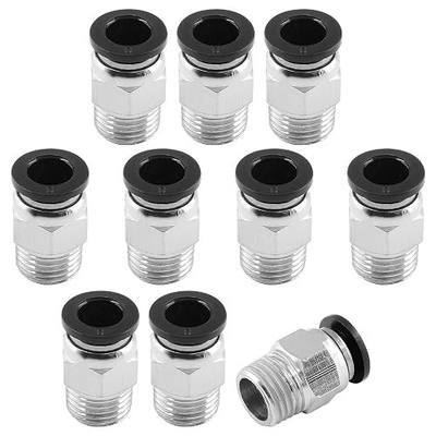 10Pcs 8mm Push Connect 1/4 NPT Male Straight Pneumatic Fitting | Pure Copper Body, Nickel Plated Finish, Thread Sealant Coated, Fits PU PA PE PVC Tubing, for Compressed Air Vacuum Lines