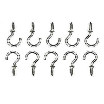 50 Pcs (304) Stainless Steel Screw Ceiling Hooks 5/8 Inch Small Cup Hook Screw-in Light Hooks Outdoor and Indoor Hanging