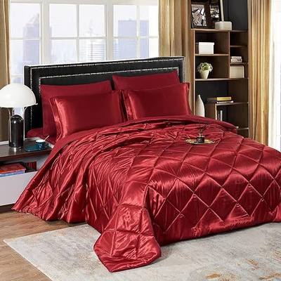 HAOK Satin King Comforter Set Luxury 8-Pieces Comforter Set, Silky Satin Bed Set, King Size Comforter Set with Bed Sheets- 2 Pillowcases, 2 Shams & 1 Bed Skirt, Satin Comforter Set Burgundy