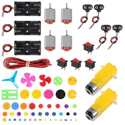 Electric DC TT Motors Kit Plastic Gears AA Battery Holder Case with Mini RC Motor 1.5-3V 15000RPM Electronic Wire Shaft Propeller 9V Battery Clip and Rocker Switch for DIY Science Projects