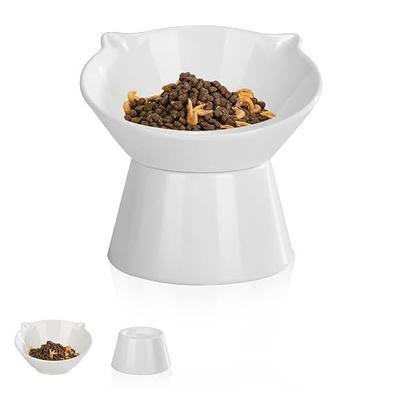 Detachable Elevated Cat Bowls, 15° Tilted Raised Cat Food Bowl Anti-Vomiting, Whisker Friendly, Adjustable Pet cat Dishes for Protecting Spine, Adult Kitten (White)