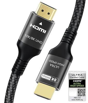 Certified 10K 8K 4K HDMI 2.1 Cable 10FT, 48Gbps Ultra High Speed HDMI® Cord | Ethernet CEC 4K 240Hz 165Hz 144Hz 120Hz 8K 60Hz eARC Netflix HDCP2.3 HDR10+ PC Laptop RTX5090 TV Monitor Projector X-box PS5