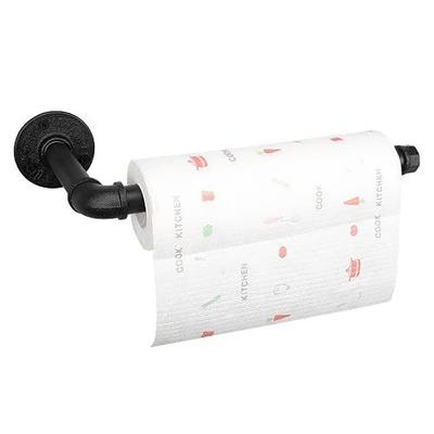 Industrial Iron Pipe Kitchen Paper Towel Holder, Vintage Farmhouse Heavy Duty DIY Industrial Rustic Wall Mount Paper Towel Rack for Kitchen Bathroom (1, Black)