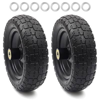 AR-PRO (2-Pack) 10" Flat Free Solid Tire and Wheel - with 5/8" Axle Bore Hole, 2.1" Offset Hub for 10 Inch Wheelbarrow Wheels - Compatible with Garden Cart,Trolleys,Hand Trucks and Yard Trailers | 5/8" Axle Bore Hole, 2.1" Offset Hub, for Wheelbarrow Trolley Hand Truck Yard & Garden Wagon Cart (2 Pa