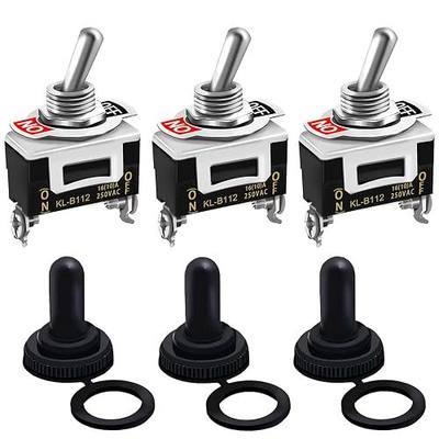 Twidec/3Pcs Heavy Duty Rocker One-Side Momentary Toggle Switch 16A 250V AC SPST 2 Position 2 Pin (ON)-Off Switch with Metal Bat Waterproof Boot Cap Cover KL-B112MZ