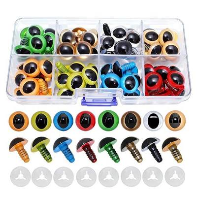 ARTCXC 64Pcs 15mm 8Colors Flat Pupils Plastic Safety Eyes Craft Eyes with Washers for Doll, Puppet, Plush Animal DIY Making