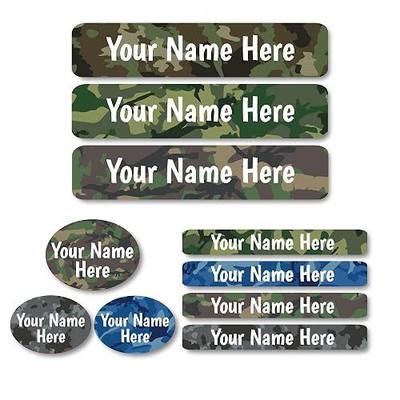 Lovable Labels Personalized Labels for Kids (85 Labels/Pack) - 3 Label Sizes Waterproof Dishwasher Safe Peel & Stick Labels for School Supplies Daycare Camp Clothing Bottles (Camo)