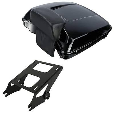 XMT-MOTO Vivid Black Razor Tour Trunk+Backrest Pad+ Tour Trunk Mounting Rack Fit for Harley Touring Models Road King Road Glide Street Glide Electra Glide Ultra-Classic 2014-2025