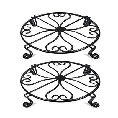 NSYOOMH 2 pack 10" Rustproof Black Metal Plant Stands Heavy Duty Plants Holder Outdoor Indoor, Round Wrought Iron Sturdy Flower Planter Pot Stand, Corner Gardening Inside Potted Plant Risers - 10Inch