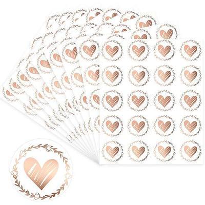 Zonon 500 Pieces Clear Heart Envelope Seals, Wedding Heart Stickers, Love Stickers 1.26 Inch Round Sealing Sticker for Wedding Invitation Card Bridal Shower Back to School Party Favor(Rose Gold)
