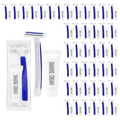Disposable Razors in Bulk,razors individually wrapped bulk,Twin Blade Razors with Clear Safety Cap and Shaving Cream, Razors For Homeless, Hotel,Air Bnb,Shelter/Homeless/Travel (50 PCS)