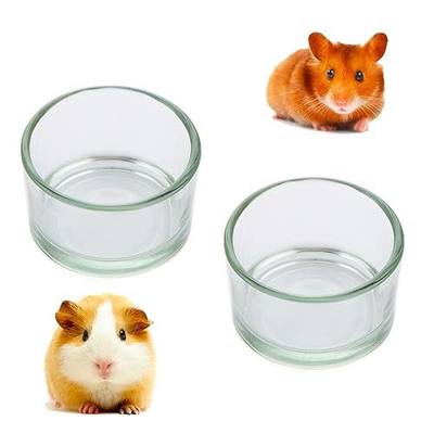 2 Pcs Hamster Food and Water Bowl Glass Anti-Turning Transparent Dish for Hamster and Other Small Pet
