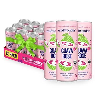 wildwonder Guava Rose Sparkling Probiotic Drink, 12 Pack | Gut health & immune support | 5g prebiotic fiber | Live probiotics | Organic, vegan, low sugar | 12oz | Seen on Shark Tank