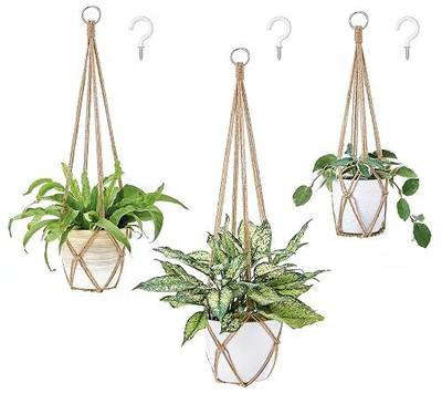 Dahey Macrame Plant Hanger Set of 3 with Hooks Indoor Hanging Planter Basket 35"/29"/23" Handmade Woven Cotton Rope Flower Pot Crochet Plant Holder Stand for Boho Home Decor No Tassels,Brown