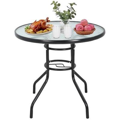 Outdoor Table Patio Table Dining Table with Tempered Glass Umbrella Hole for Lawn Balcony, Yard (Round)