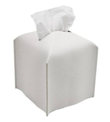 Livelab Tissue Box Cover, Square Decorative PU Leather Tissue Box Holder Modern Tissue Case Facial Paper Organizer Dispenser for Bathroom, Vanity Countertop, Night Stands, Desk 5X5X5'' | Off White