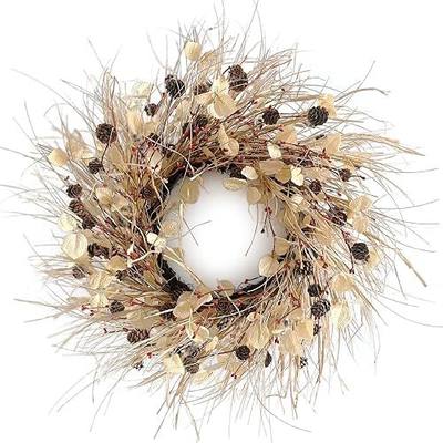 Fall Wreath for Front Door 24 Inch Fall Door Wreaths, Large Autumn Wreath with Berry Pinecones and Raffia, Grapevine Decor for Door Wall Window Home and Halloween Christmas Thanksgiving Decoration