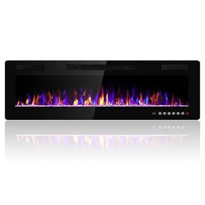 Electactic 60 Inch Electric Fireplace Insert Ultra-Thin - Recessed & Wall-Mounted Fireplace Heater with Thermostat, Adjustable Flame, Remote Control - Linear with Timer, Touch Screen, 750/1500W