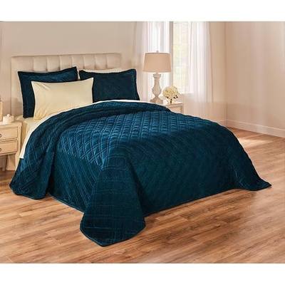 BrylaneHome Velvet Diamond Quilted Bedspread - Queen, Deep Teal