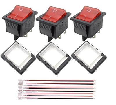 KCD4 3PCS Rocker Switch - 16A/250V, 20A/125V, ON/OFF - Red, 4 Pin, 2 Position DPST, Snap-in, Boat Rocker Toggle Switch with Wires and Waterproof Silicone Cover