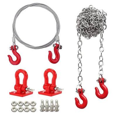 RC Trailer Chain Tow Hook Rope Winch Shackles for 1/10 RC Crawler | Alloy Metal,Red3