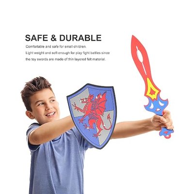 PowerTRC Foam Sword and Shield 12 Piece Playset | Ninja, Warrior, Viking Role Play Accessories for Kids | Great for Party Favors