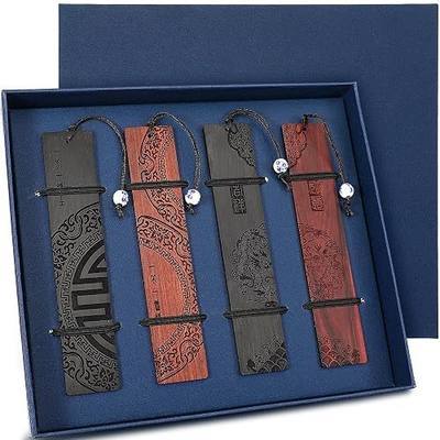 Outus 4 Pcs Wooden Bookmarks for Men Women Book Lovers Back to School Gifts | Men Women,Handmade,Natural Carving,Book Lovers,Gift,Back to School