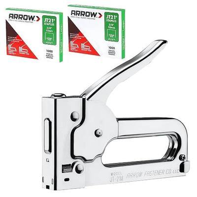 Arrow JT21CM Light Duty Staple Gun Kit, Chromed-Steel Manual Stapler, with 2000 Pieces JT21 3/8" Staples, for Upholstery Professional Projects