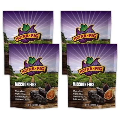 Nutra Fig Dried Black Mission Figs - Dried Black Figs, High Fiber Snacks, Unsweetened Dried Figs, Gluten-Free Snacks, Non-GMO, Kosher, Whole Dried Figs, Grown in California - 8 Oz Bags (Pack of 4)