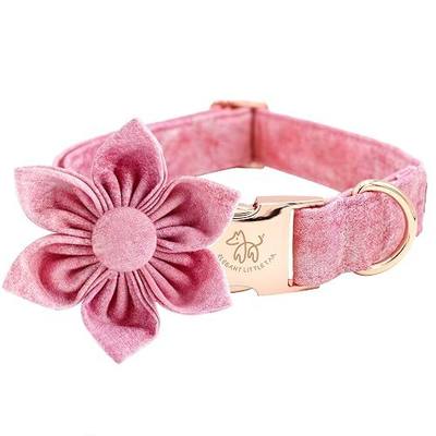 Elegant little tail Pink Girl Dog Collar for Female Dogs, Pet Collar Adjustable Dog Collars with Flower Gift for Medium Dogs