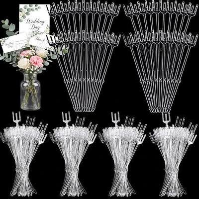 Patelai 20 Pcs Clear Fork Floral Picks Card Holders for Wedding Bouquet | Transparent Plastic, 3-pin Fork Head Holds Cards Firmly, 9.4" Length, for Flower Arrangements, Weddings, Cake Decor