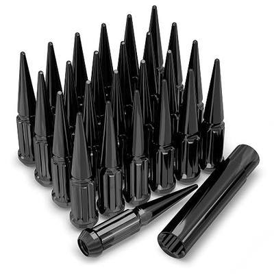 White Knight 3807XLBK-25AM Black M12x1.50 Solid Piece Spline Spike Lug Nut Set with Extra Spline Spike, 25 Pack