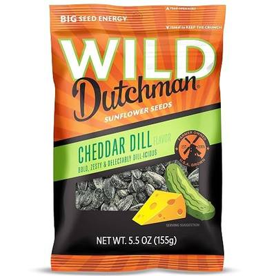 Wild Dutchman Roasted Sunflower Seeds, Cheddar Dill, 5.5 oz (Pack of 12) | Bold dill pickle meets smooth cheddar with extra crunch, small-batch roasted in South Dakota, resealable snack bag