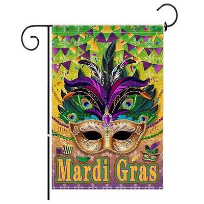 Hexagram Mardi Gras Garden Flag Double Sided Decorative Burlap Flags 12x18inch,Masquerade Mask Fleur de Lis Carnival Party Signs Holiday Yard Outdoor Decoration