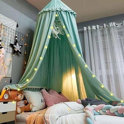 Hommi Lovvi Bed Canopy for Girls, Dreamy Frills Ceiling Hanging Princess Canopy Bedroom Decoration Soft Canopy Net Reading Nook, Extra Large Full Queen Size Bed Canopies - Green