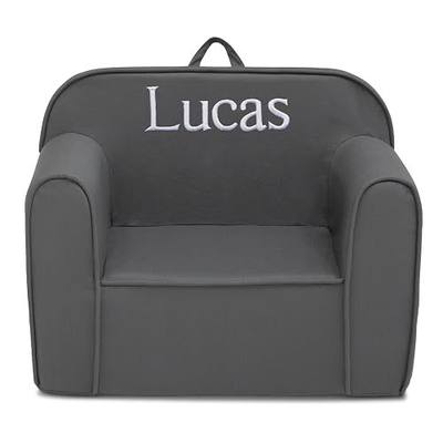 Delta Children Personalized Cozee Chair – Customize with Name – Foam Kids Chair for Ages 18 Months and Up, Dark Grey