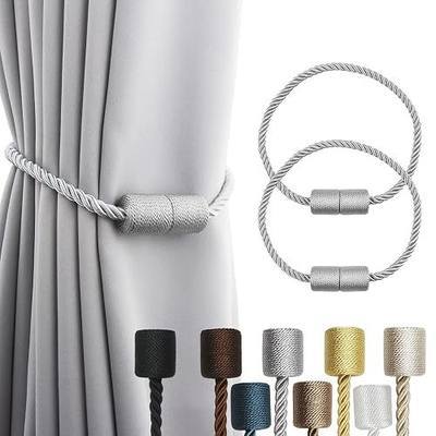 2 Pack Grey Strong Magnetic Curtain Tiebacks Outdoor Elegant Decorative Tie Backs Modern Rope Tiebacks for Drapes Window Curtain Holdbacks for Draperies | 2 Pack Grey Modern Outdoor Drapes Tiebacks Elegant Window Curtain Holdbacks No Drill