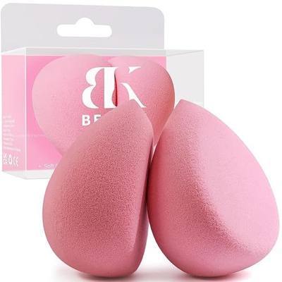 BEAKEY Makeup Sponge Set of 2, Flat Duo Patented Pink Beauty Sponges | Foundation and Powder Application, Soft Blending Blender, Large Flat Design, Latex Free, Beauty Tools for Makeup Lovers