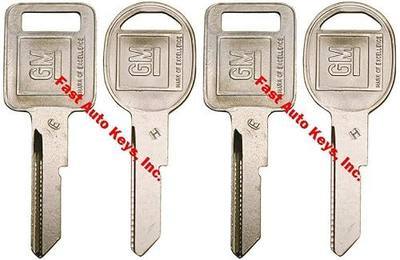 Strattec 4 Keys Set - New GM Logo OEM“E“ Ignition +“H“ Doors/Trunk Key Blanks Uncut 320404 + 320405 Fits Select GM Vehicles