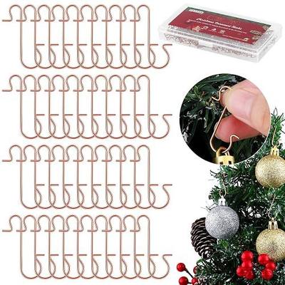 Fovths 240 Pieces Christmas Tree Ornament Hooks Christmas Tree Decorations Hooks Xmas Metal Wire S-Shaped Hooks Ornament with Storage Box Tree Hangers for Party Home Christmas Decorations