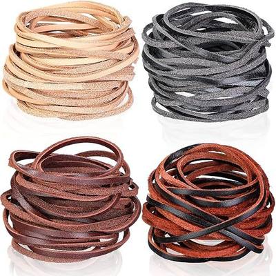 4 Rolls 3 mm 22 Yard Flat Genuine Leather Strip Cord Leather Laces Natural Lace Strip Braiding String Thin Craft Strips Shoe Jewelry for Lace Braided Bracelet Necklaces Handbag Knife Sheaths Craft