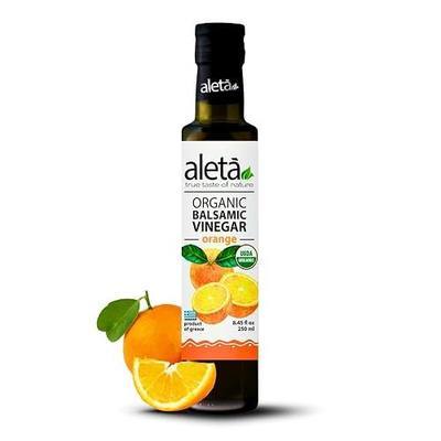 Aleta Farms Balsamic Vinegar, Greek Organic Orange Infused Aged Balsamic Vinegar, USDA Organic, Perfect for Salad Dressings, Pasta, Desserts & Cocktails, Glass Bottle, 8.45 fl oz (Orange)