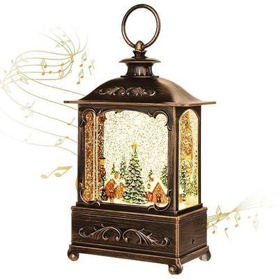Christmas Lantern, Lit Christmas Snow Globe Lantern-with USB+ Music Christmas Water Lantern Snow Globe Portable Creative Cute Christmas Decorations and Charming Gifts(Forest House