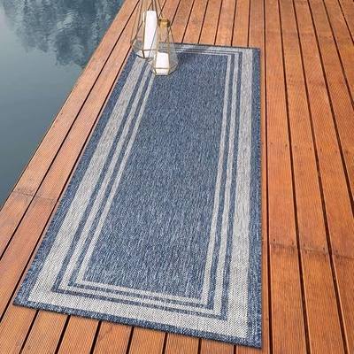 Keen Home Design Terrace Outdoor Runner Rug - 26"x91" Washable Indoor/Outdoor Rug for Patio, Kitchen, Balcony, Beach, Garden, Deck and Porch, Size: 2'2" x 7'7", Border Navy