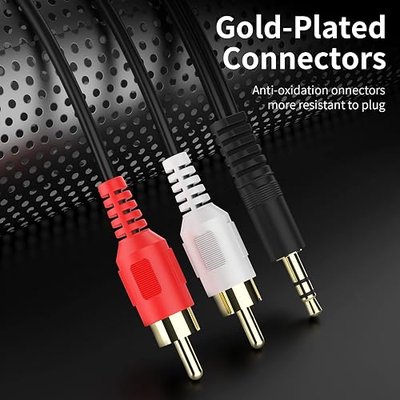 3.5mm to RCA Cable 10ft 3.5mm TRS Male to 2RCA Male Stereo Y Splitter RCA Cord Compatible with Echo Dot, Smartphone, MP3, Tablet, Stereo Receiver, Car, Speaker, HDTV ect.