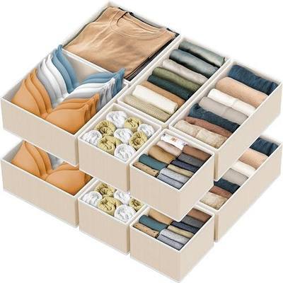 Simple Houseware Foldable Drawer Organizer Stocking Bin, Set of 12, Beige | Fabric Storage Bins for Clothes, Underwear, Bra, Panty, Socks, Onesies – Closet & Dresser Dividers for Home