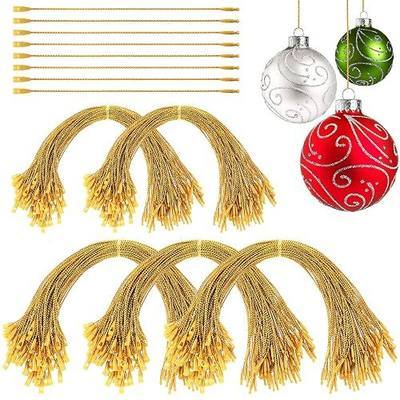 Nuanchu 500 Pcs Christmas Ornament Hangers Precut Cord String for Ornaments Ornament Hooks with Snap Fastener Polyester Hanging Ropes for Christmas Holiday Party Decorations (Gold)